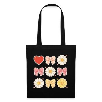 Pastel Daisy Bows Heart Pattern - Tote Bag - black - Front