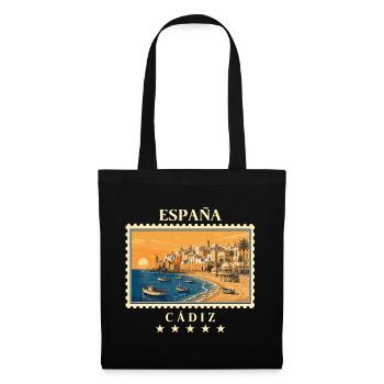 Spanien Cádiz Vintage Reisemarke - Stoffbeutel - Schwarz - Vorne