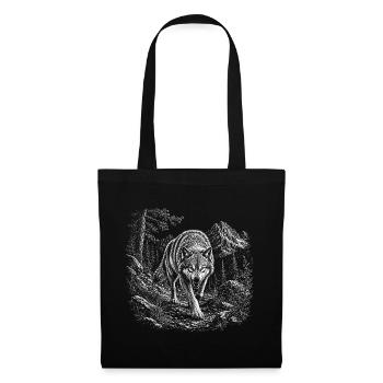 Wild wolf in mountain landscape in engraving style - Tote Bag - black - Front