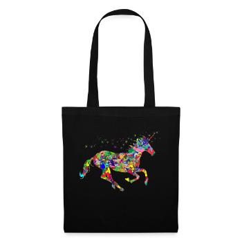 farbenvolles Einhorn Regenbogen - Stoffbeutel - Schwarz - Vorne