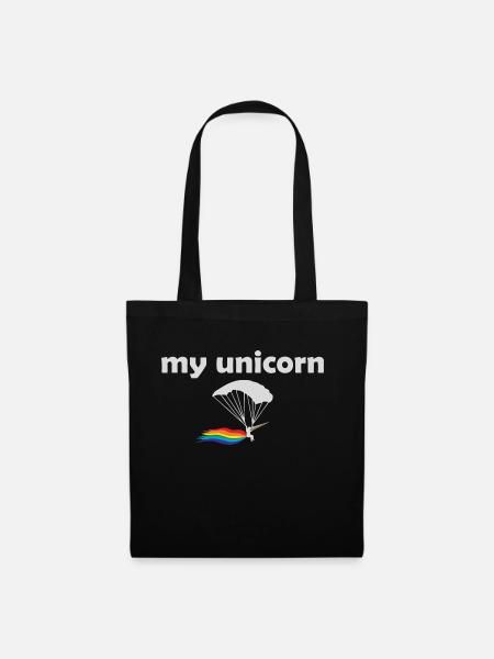 Einhorn Fallschirmspringer Skydiver Geschenk - Stoffbeutel - Schwarz