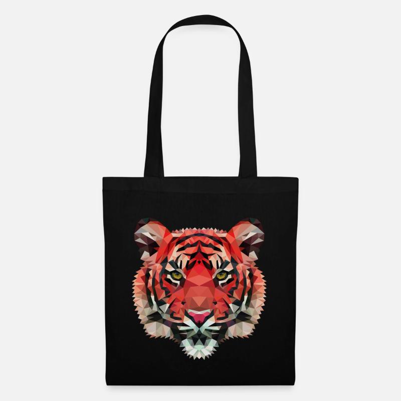 Tiger Polygon wild Löwe rot Raubkatze Geschenk - Stoffbeutel - Schwarz