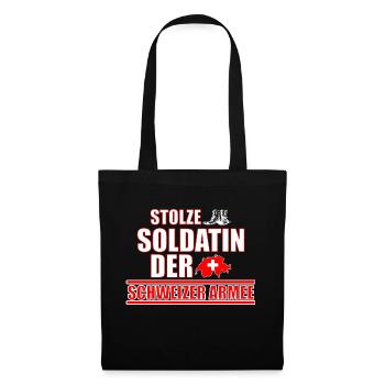 stolze Soldatin schweizer Armee Militär Geschenk - Stoffbeutel - Schwarz - Vorne