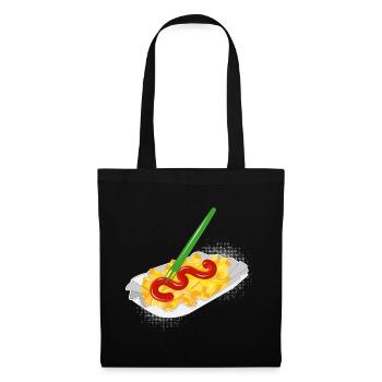 French fries with ketchup in a cardboard bowl and fork - Tote Bag - black - Front
