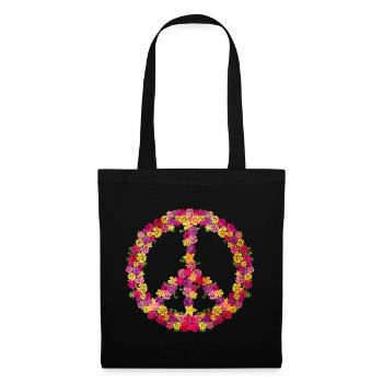 Flower-Power Friedenssymbol Retro-Vibes - Stoffbeutel - Schwarz - Vorne