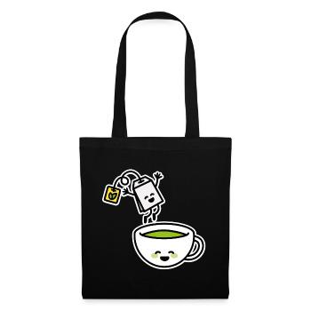 Funny Matcha Green Tea Kawaii Cartoon Teacup - Tote Bag - black - Front