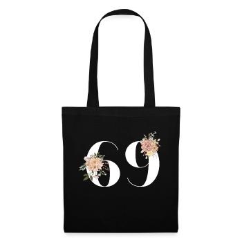 69e anniversaire fleuris (Cadeau de 69 ans) - Sac en tissu - noir - Devant