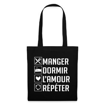Manger, Dormir, L'amour, Répéter - Sac en tissu - noir - Devant