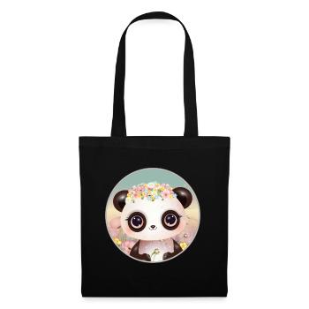 niedlicher Panda auf einer Blumenwiese im Frühling - Stoffbeutel - Schwarz - Vorne