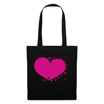 Coeur rose rouge - Sac en tissu - noir - Devant