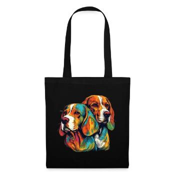 2 farbenfrohe Beagle - Stoffbeutel - Schwarz - Vorne