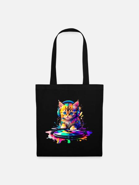DJ Kitty – Rainbow 2 - Tote Bag - black