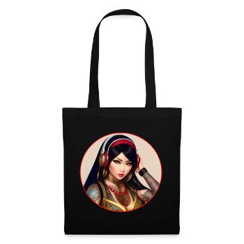 Asian beauty with tattoos and headphones - Tote Bag - black - Front