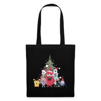 fröhliche bunte Monster Familie feiert Weihnachten - Stoffbeutel - Schwarz - Vorne