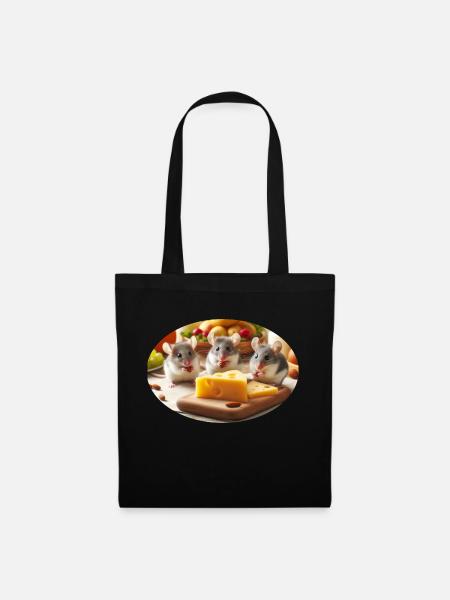 Cute Realistic Mice with Cheese - Tote Bag - black