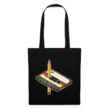 Vintage Kassette mit Bleistift-Design - Stoffbeutel - Schwarz - Vorne