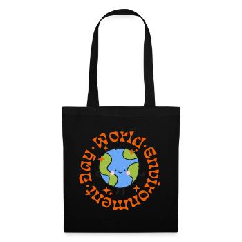 World 🌍 Environment Day - Weltliebe Cartoon Motiv - Stoffbeutel - Schwarz - Vorne