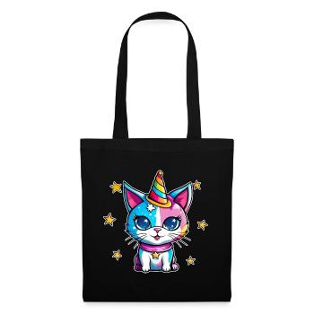 Chat Licorne mignon - Sac en tissu - noir - Devant