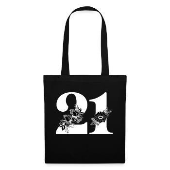 Numéro 21 floral noir -21e anniversaire floral - Sac en tissu - noir - Devant
