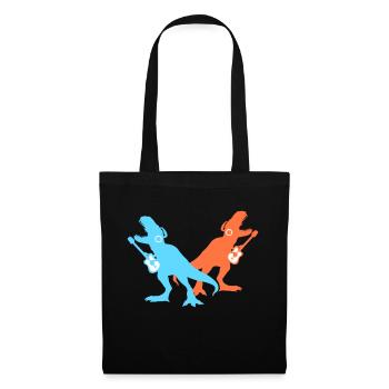 2 T-Rex Dinos Zwei Dinosaurier Gitarre Musik Team - Stoffbeutel - Schwarz - Vorne