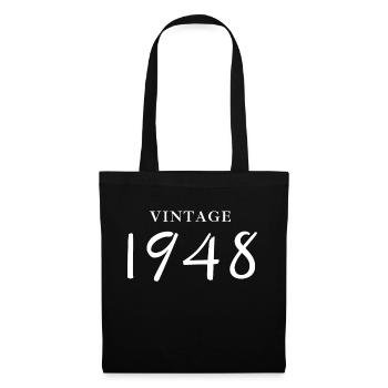 Jahrgang 1948 - Geschenkidee zum Geburtstag - Stoffbeutel - Schwarz - Vorne