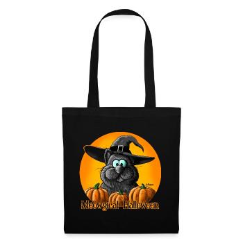 Chat d'Halloween avec chapeau de sorcière - Sac en tissu - noir - Devant