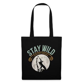 Stay Wild Wolf T-Shirt - Stoffbeutel - Schwarz - Vorne