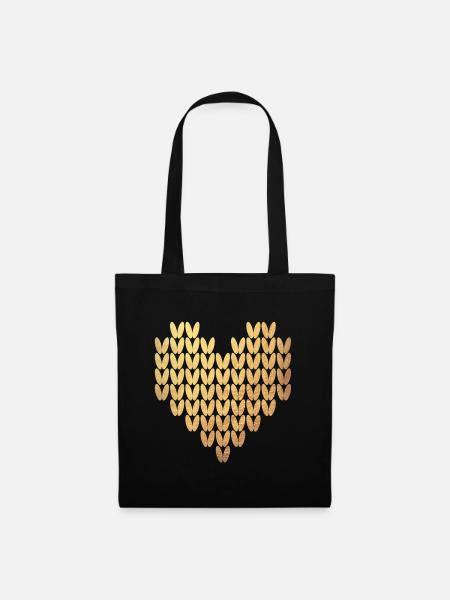 Heart Knitting Pattern Gold Exclusive Love Winter - Tote Bag - black