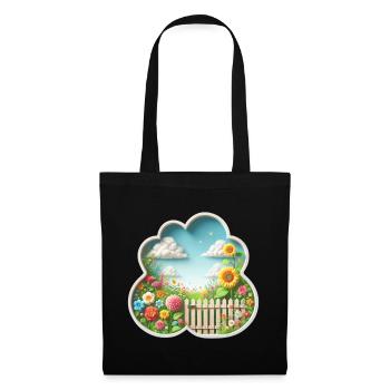 Jardin avec fleur sur prairie fleurie et tournesol - Sac en tissu - noir - Devant