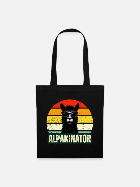 Alpaka Lama Alpakinator Lustig Retro Sonnenbrille - Stoffbeutel - Schwarz