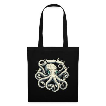 Octopus peeking out of crack - octopus tentacle - Tote Bag - black - Front