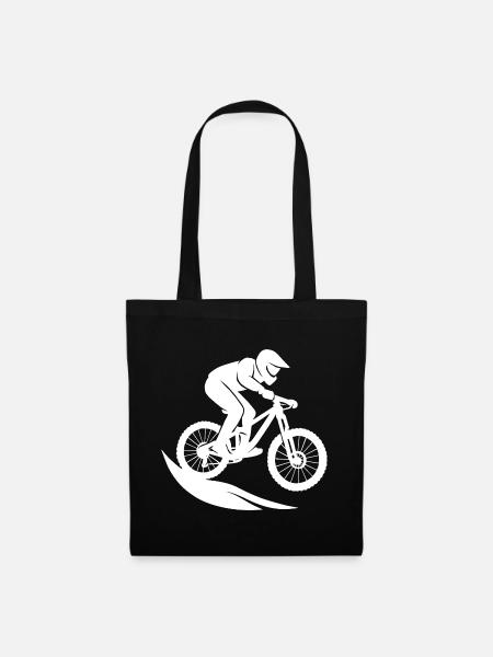 Minimalistische Mountainbike Downhill Fahrrad Silh - Stoffbeutel - Schwarz