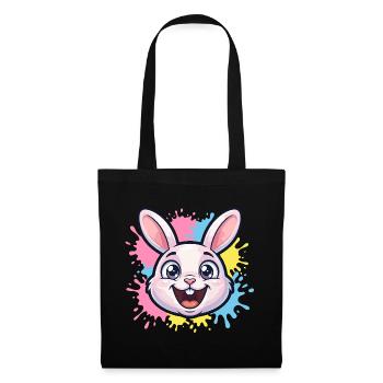 Illustration de Happy Bunny avec éclaboussures de peinture - Sac en tissu - noir - Devant