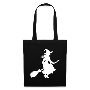 Halloween Hexe Silhouette weiß Halloween T-shirt  - Stoffbeutel - Schwarz - Vorne