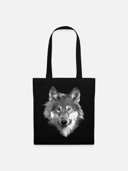 Graustufen Wolfsportrait - Stoffbeutel - Schwarz