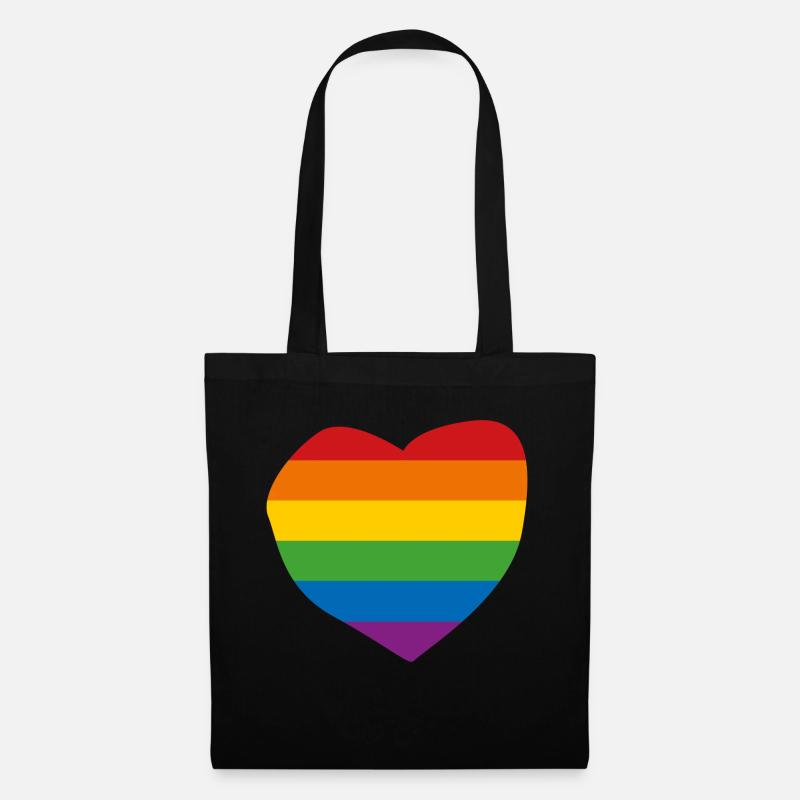 Regenbogenherz T Shirt - Stoffbeutel - Schwarz