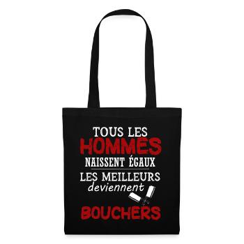 Boucher - Boucherie - Viande - Humour - Drôle - Sac en tissu - noir - Devant