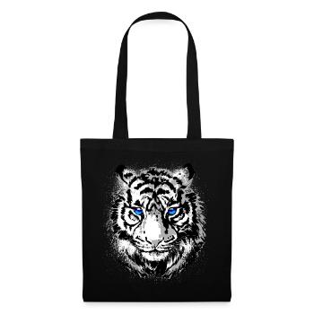 Tête de tigre - Tigre blanc - Chat sauvage - Sac en tissu - noir - Devant
