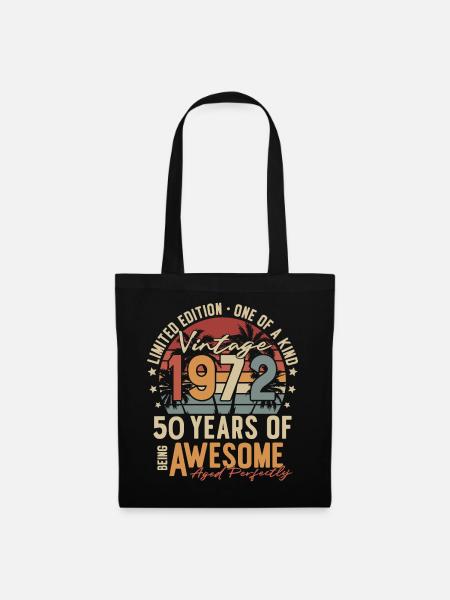 50 Geburtstag Jahrgang 1972 geboren Vintage Retro - Stoffbeutel - Schwarz