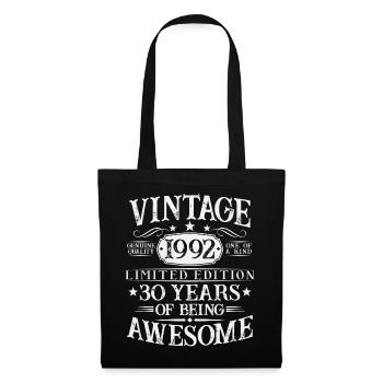30ème Anniversaire Vintage 1992 Vintage Cadeau - Sac en tissu - noir - Devant