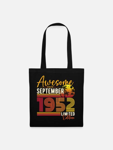 September 1952 Jahrgang Vintage Retro Geburtstag - Stoffbeutel - Schwarz