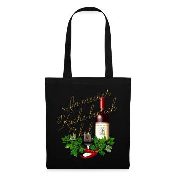 in meiner Küche bin ich Chef Wein Glas Flasche - Stoffbeutel - Schwarz - Vorne