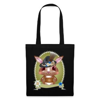 Mignon lapin en costume traditionnel avec chapeau et pantalon en cuir - Sac en tissu - noir - Devant