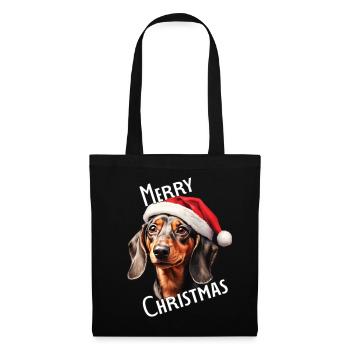 Teckel avec bonnet de Père Noël - cadeau de Noël - Sac en tissu - noir - Devant
