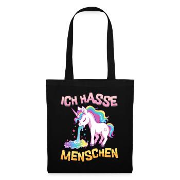 Ich Hasse Menschen Einhorn Kotzt Regenbogen Lustig - Stoffbeutel - Schwarz - Vorne
