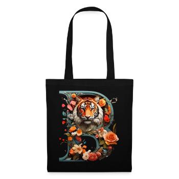 Feuriger Tiger und Blumen Illustration - Stoffbeutel - Schwarz - Vorne