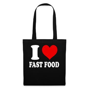 Ich liebe Fast Food Herz Lustig Witzig - Stoffbeutel - Schwarz - Vorne