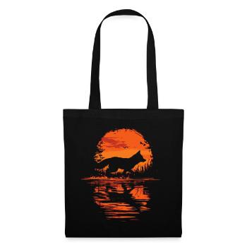 Fuchs rennt vor Sonnenuntergang Silhouette - Stoffbeutel - Schwarz - Vorne