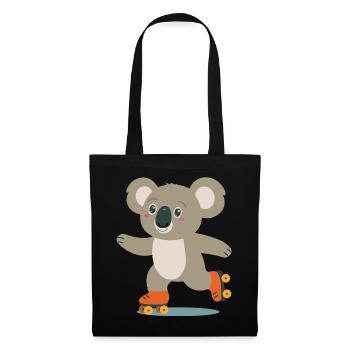 Rollschuh-Koala – Fröhliches Tiermotiv Abenteurer - Stoffbeutel - Schwarz - Vorne