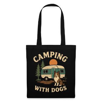 Camping Shirt mit Hund – Retro Wohnwagen - Stoffbeutel - Schwarz - Vorne